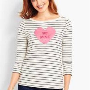 Talbots Black and White Striped Top with Pink Heart